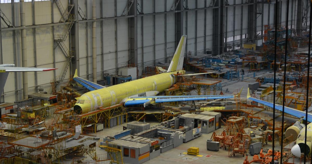 A Tu-204 for Russia's Presidential Air Detachment undergoes final assembly in Ulianovsk. (Photo: Vladimir Karnozov)