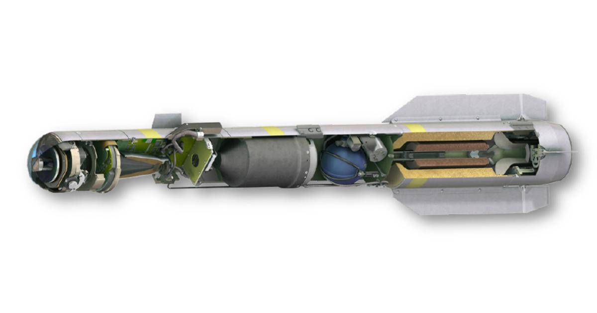 Cross-section of Lockheed Martin’s JAGM design shows integration of the new seekers with the Hellfire missile body. (Photo: Lockheed Martin) 