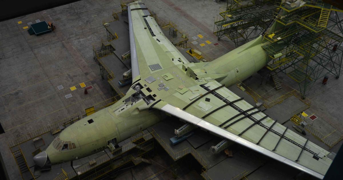 An Il-76MD-90 on the new production line that has been built by Aviastar in Ulyanovsk, Russia. (Photo: Vladimir Karnozov)