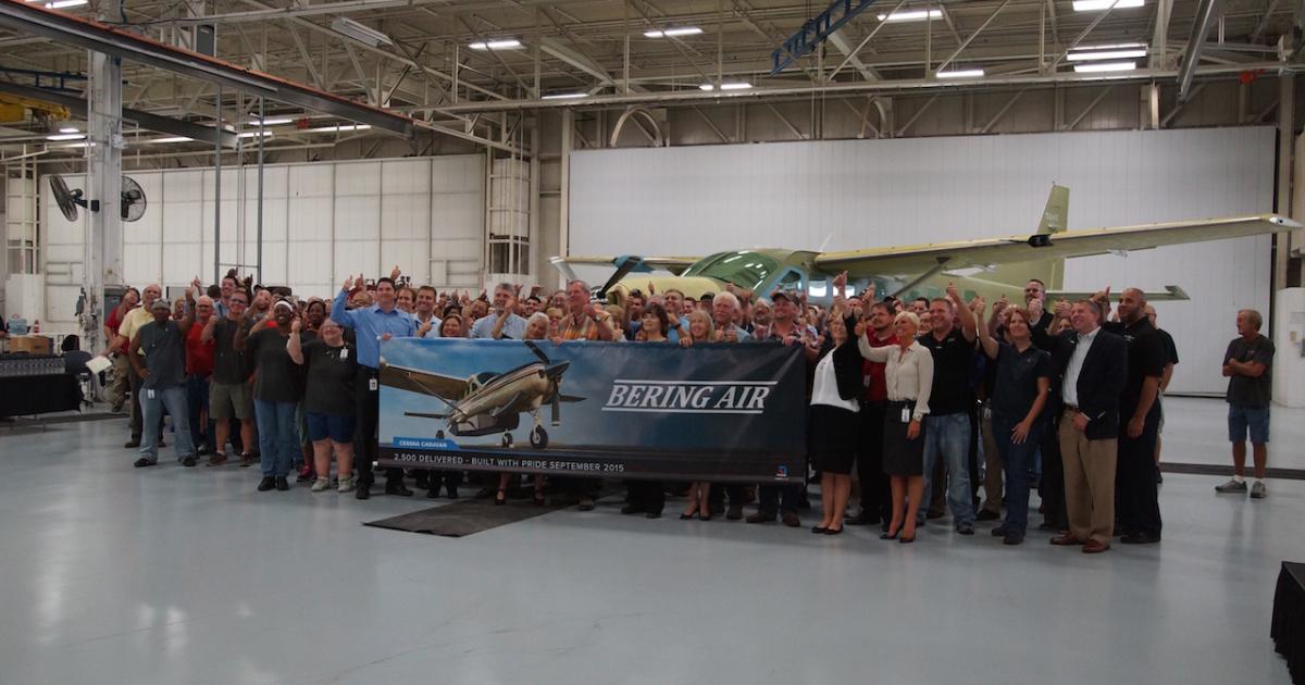 Textron Aviation and Bering Air employees celebrated the rollout of the 2,500th Caravan on September 22. Photo: Matt Thurber