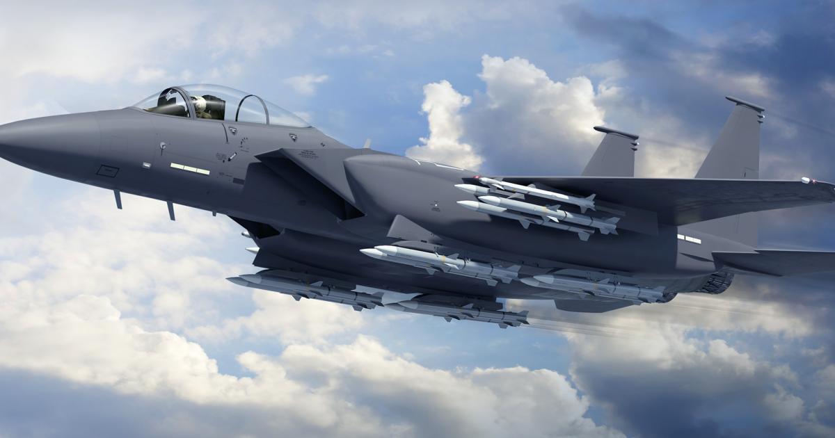 The F-15 2040C upgrade would double the missile load of the F-15C from eight to 16 missiles and extend its range. (Image: Boeing)