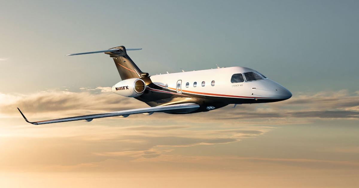 Fractional provider Flexjet will take delivery of its first Embraer Legacy 500 by the end of this month, while Legacy 450 deliveries will start in June 2016. It has an unspecified number of Legacy 450s and 500s on order. The fly-by-wire wire aircraft will fill a need for more midsize jets at Flexjet. (Photo: Flexjet)