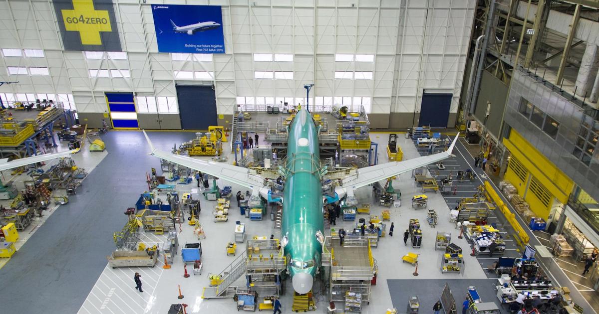 The first Boeing 737 Max 8 undergoes final assembly in Renton, Washington. (Photo: Boeing)