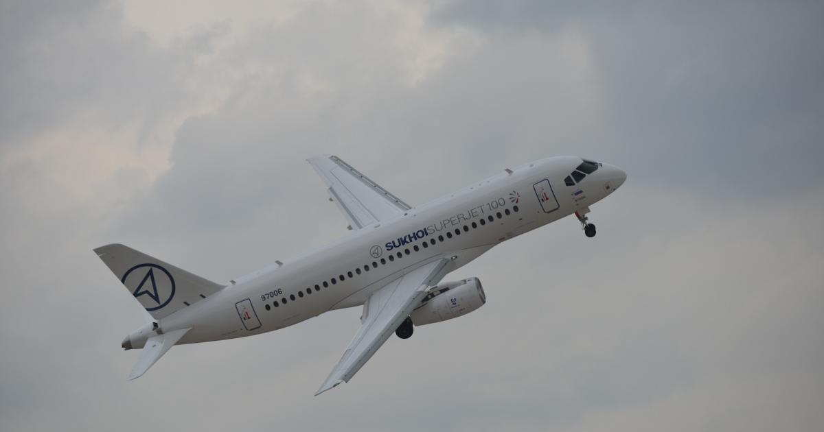 A Sukhoi Superjet 100 participates in a flying display at August's MAKS air show in Moscow. (Photo: Vladimir Karnozov)