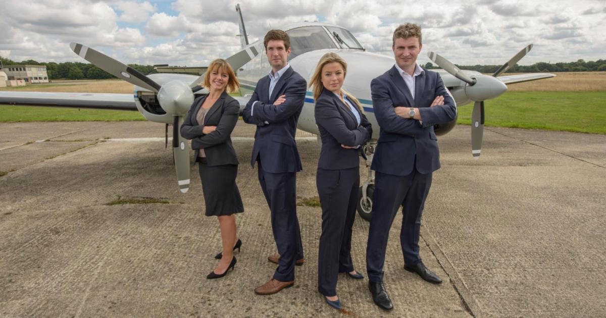 The Stratajet team includes (left to right): Olivia Scarlett, head of marketing, Mike Gadd, head of operator and FBO relations, Cecilie Øyäs, co-pilot and operator and FBO liaison and Jonny Nicol, CEO. 