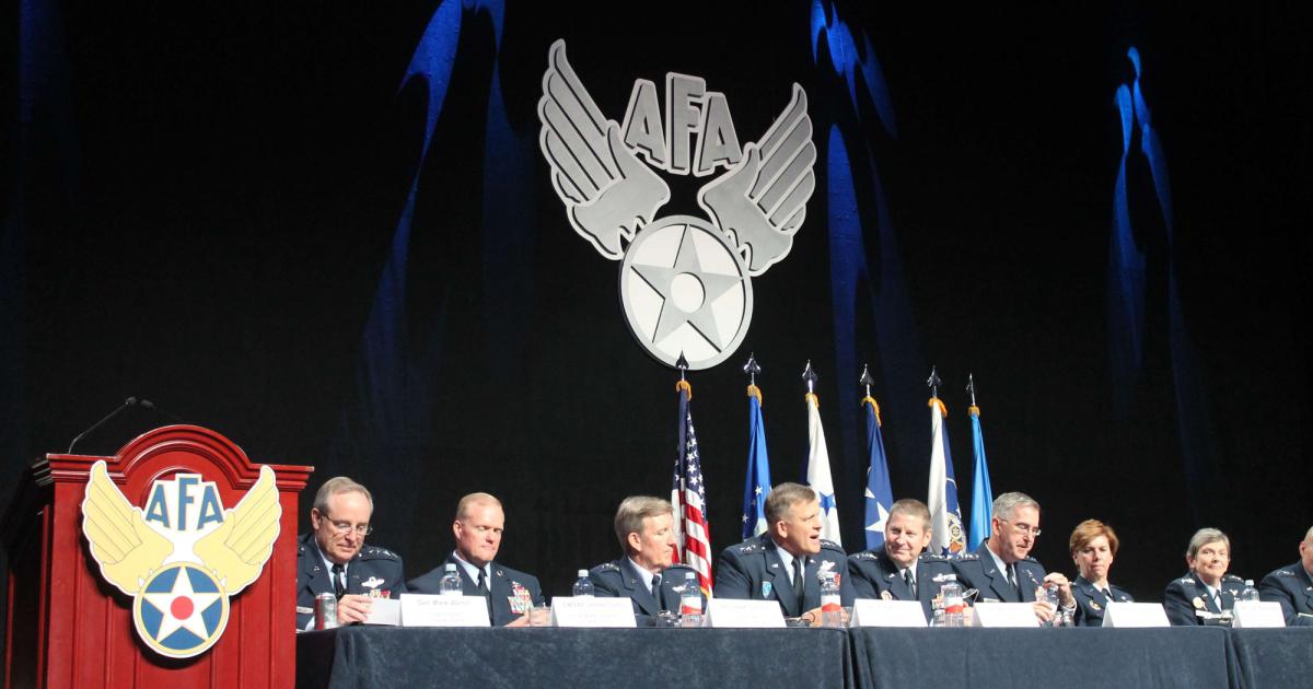 Panel line-up of U.S. Air Force generals at the AFA Conference in Washington this week. (Photo: Chris Pocock) 