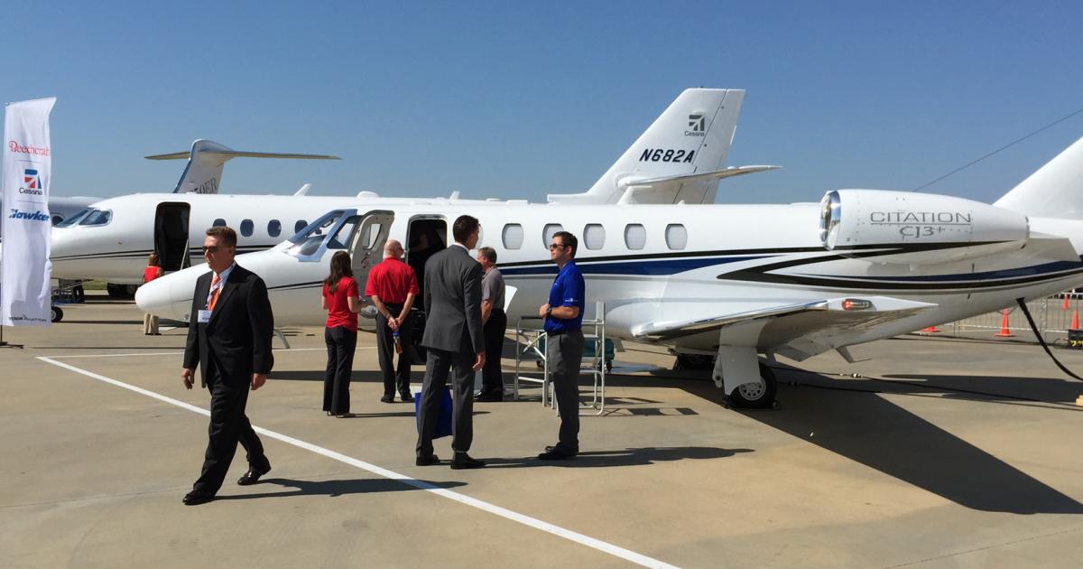 More than 130 exhibitors and 25 aircraft are on display today at Jet Aviation’s facilities at St. Louis Downtown Airport in Cahokia, Ill., at the St. Louis NBAA Business Aviation Regional Forum. (Photo: Matt Thurber)
