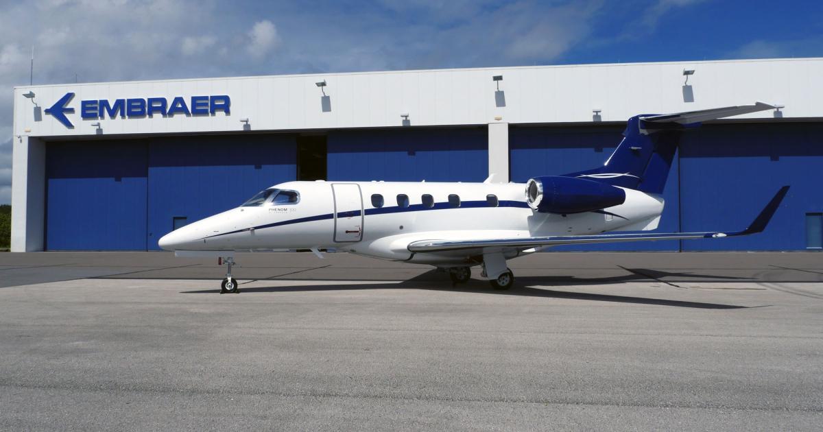 Embraer Executive Jets handed over the 300th Phenom 300 last Thursday to an undisclosed U.S. customer, just one year after achieving the same milestone for the light jet's smaller Phenom 100/100E sibling. The commemorative Phenom 300 was assembled at and delivered from Embraer’s facility in Melbourne, Fla.