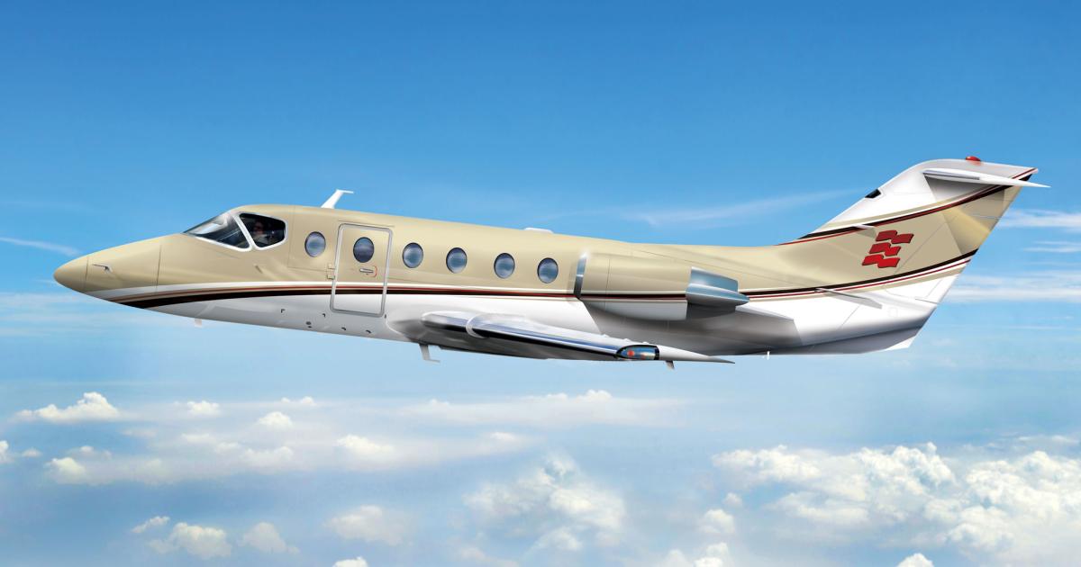 Moline, Ill.-based Elliott Aviation launched an upgrade program for the Beechjet 400A/Hawker 400XP that includes Garmin G5000 avionics with a Lumatech LED master warning panel, Gogo Wi-Fi with Gogo Vision on-demand movies, modern exterior paint design and a redesigned, weight-saving interior. The 400E program is expected to cost around $700,000 and take 50 days of downtime to complete. (Image: Elliott Aviation)