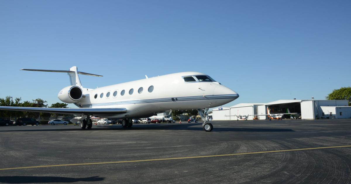 Hangar space for large business aircraft such as the G650 is dwindling, particularly in popular markets. (Photo: Jerry Wyszatycki)