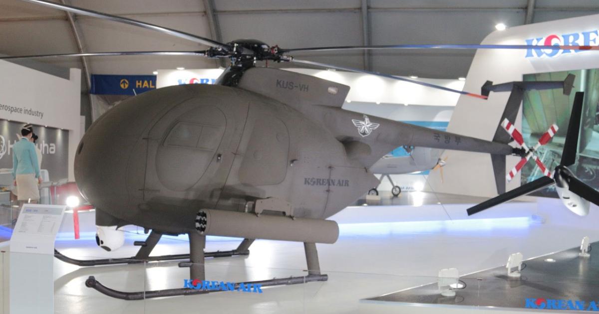Korean Air’s aerospace division showed this new unmanned version of the MD 500 at the ADEX show in Seoul. (Photo: Jim Winchester)