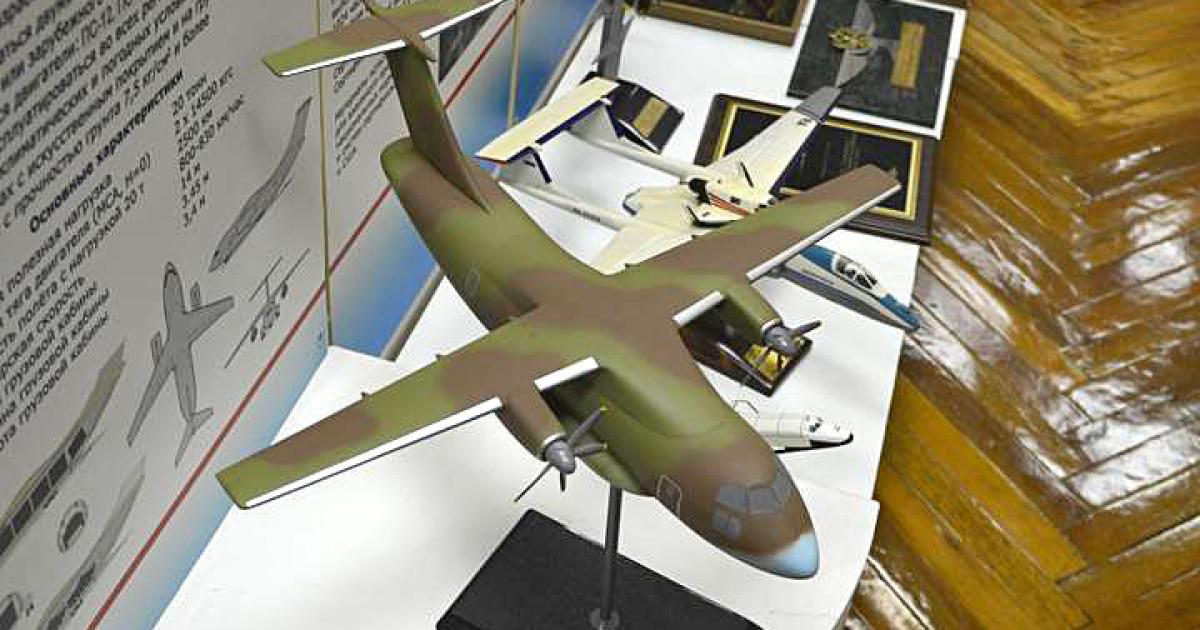 A model of the forthcoming Il-112 airlifter, displayed in the Ilyushin design bureau’s museum in Moscow. (Photo: Vladimir Karnozov) 