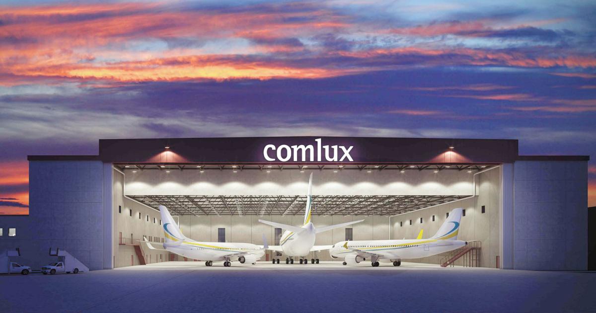 Comlux America recently opened a new hangar at its Indianapolis headquarters to make room for more
widebody completion work. The company can now work on widebodies and narrowbodies simultaneously.