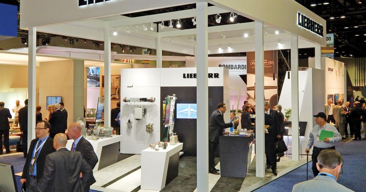 Flight control and actuation, air management and landing gear for business jets are among the components Liebherr-Aerospace is showing at its booth. 