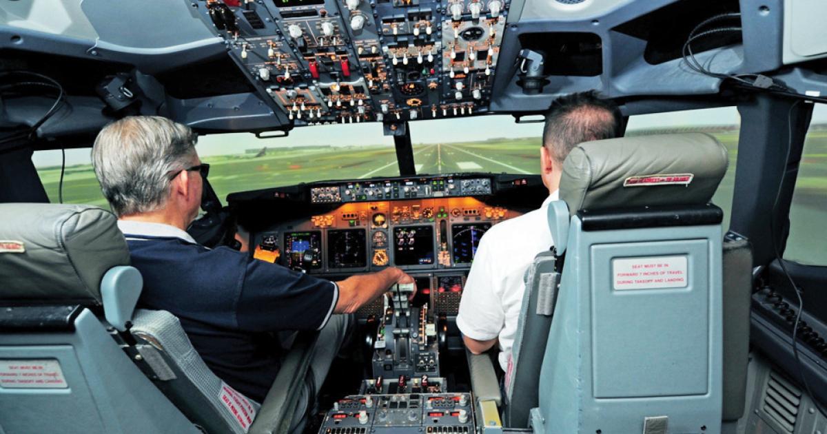 Emirates uses full-flight simulators built by CAE to help train its new pilots. The airline partnered with the training solution provider to develop the Emirates-CAE Flight Training facility located at Dubai Silicon Oasis.