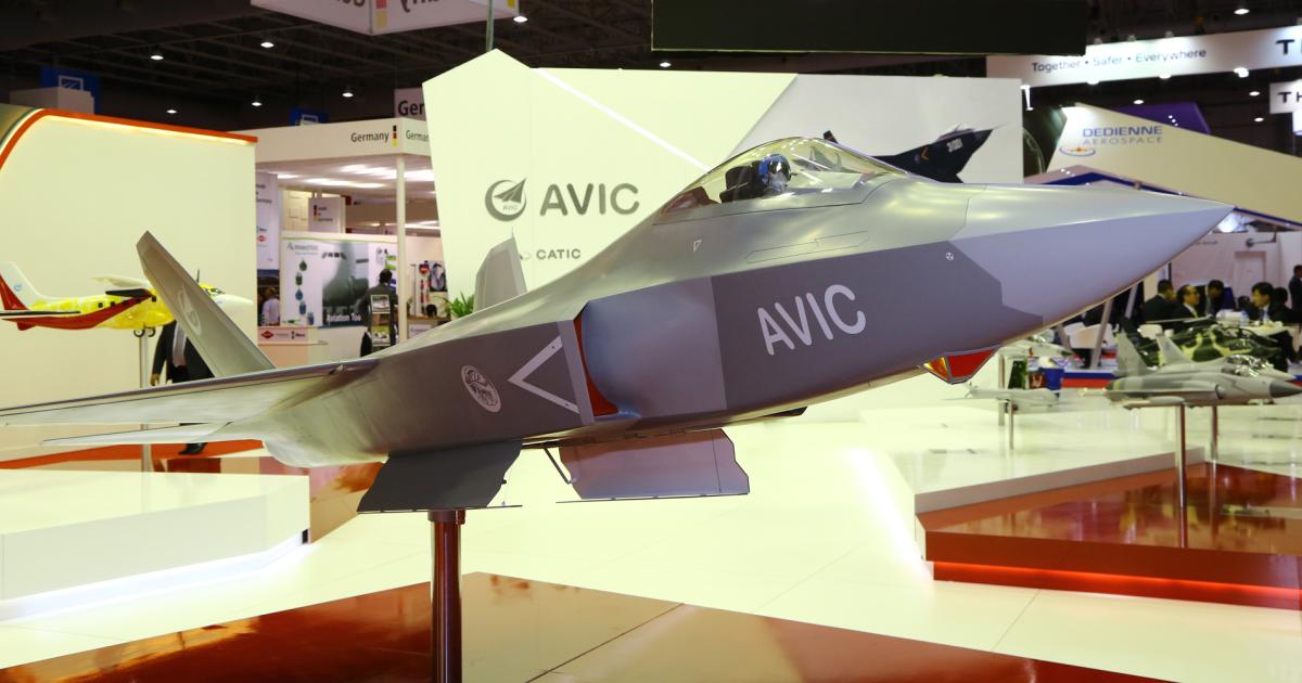 AVIC’s FC-31 model shows considerable similarities to the U.S.-built fifth-generation F-22 and F-35 fighters.
