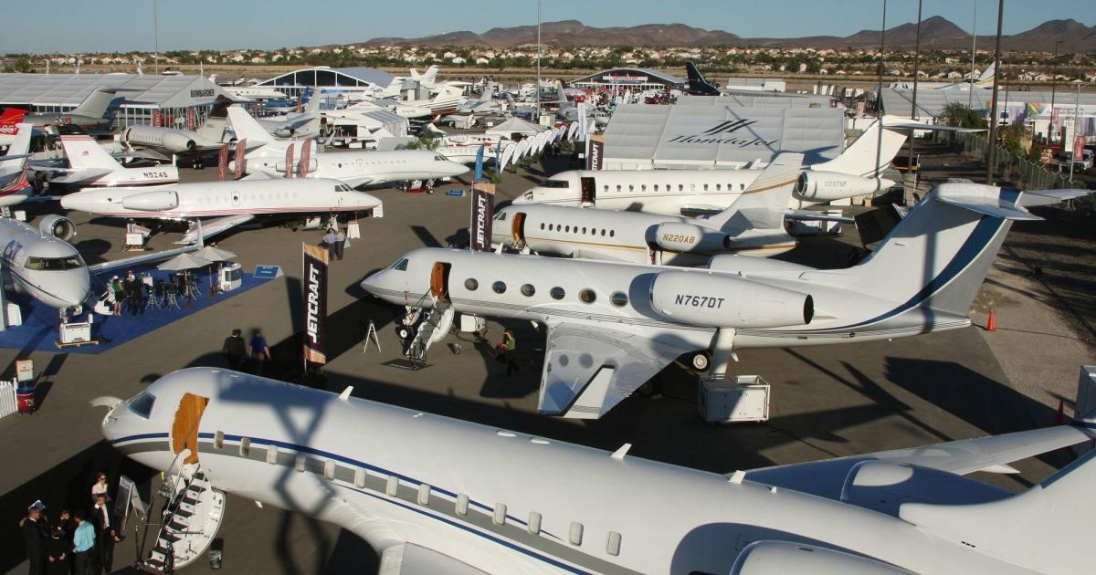 The NBAA Convention is being held in Las Vegas this year. It will feature indoor exhibits at the Las Vegas Convention Center and a static display at nearby Henderson Executive Airport, shown here. (Photo: Barry Ambrose/AIN)