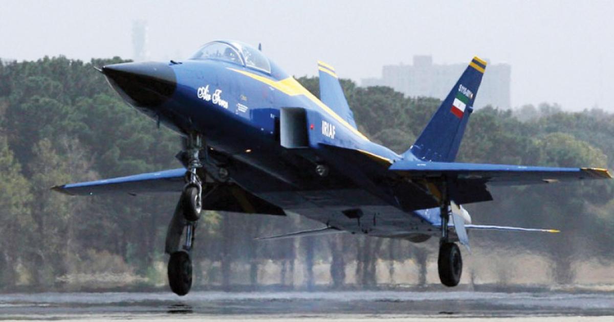 The Iran-built Sa’eqeh is a single-seat fighter derived from the Northrop F-5. Its twin-tail configuration is a distinguishing feature.
