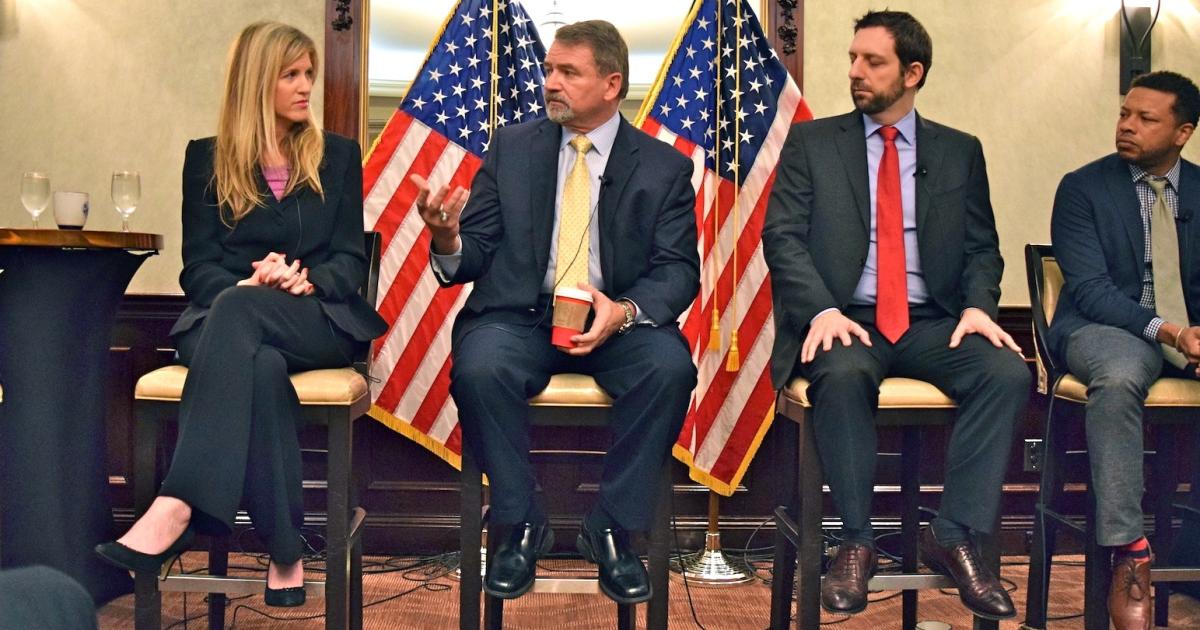 From left, Lisa Ellman of Hogan Lovells, Marke Gibson of the FAA, John Verdi of the National Telecommunications and Information Administration and Travis Mason of Google address UAS policy briefing in Washington, D.C. (Photo: Bill Carey)