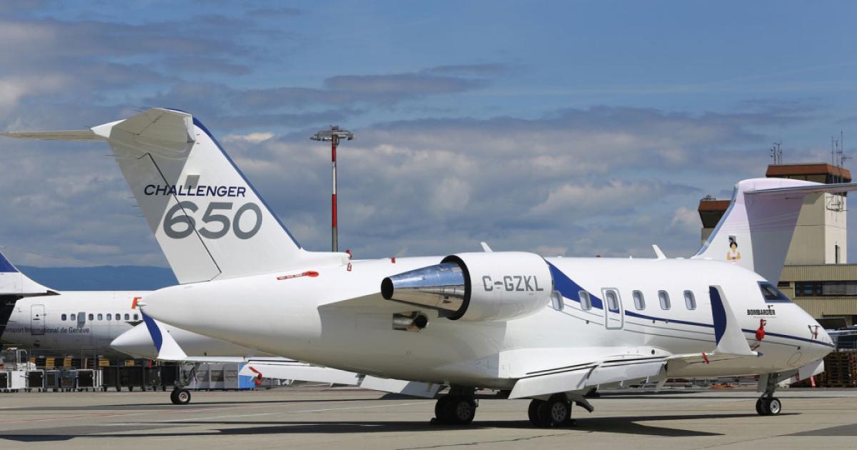 The Challenger 650, which made its public debut at EBACE 2015 in Geneva, received Transport Canada certification, Bombardier Business Aircraft said on November 9. Deliveries are slated to start before year-end. (Photo: David McIntosh/AIN)