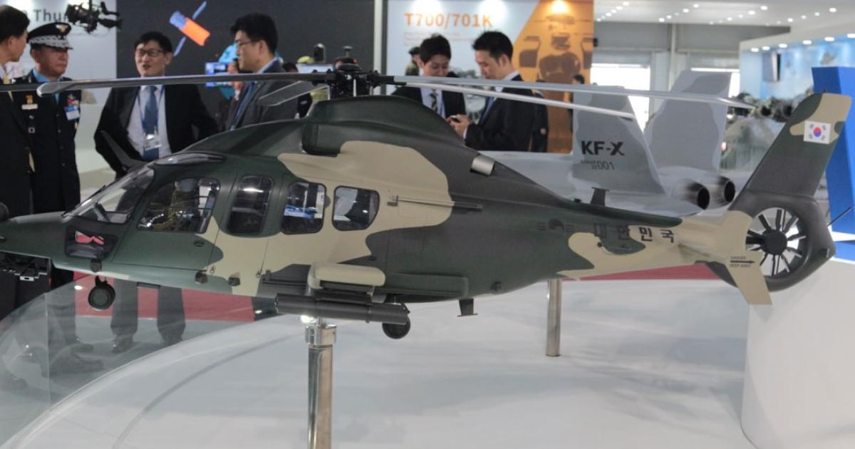 KAI exhibited this model of the Light Armed Helicopter (LAH) at the recent ADEX show in Seoul. (Photo: Jim Winchester)