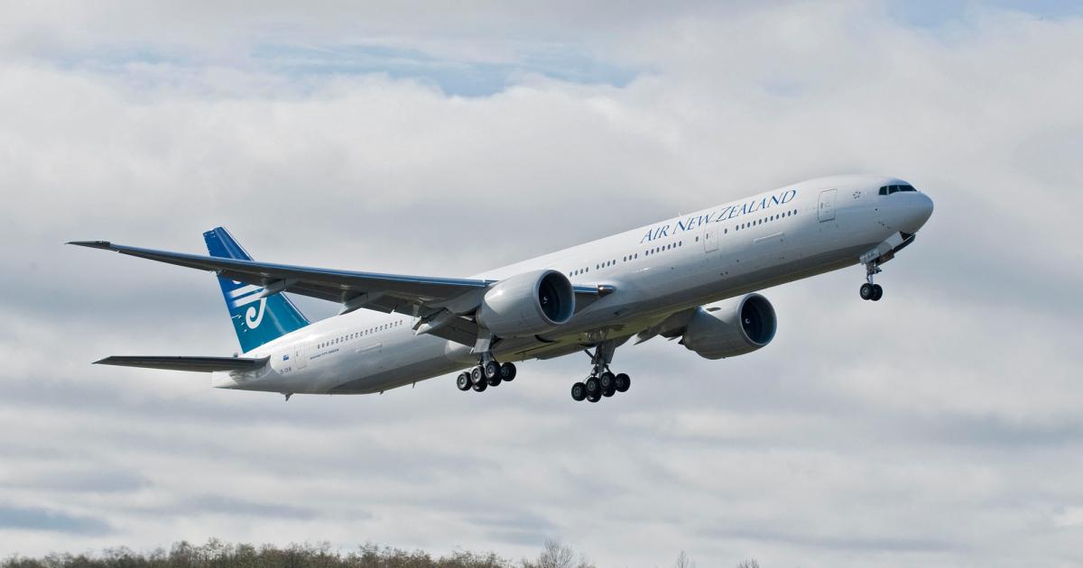 An Air New Zealand Boeing 777-200ER has completed the first approved 330-minutes extended twin-engine operations flight, with a non-stop trip from Auckland to Buenos Aires. [Photo: Boeing]