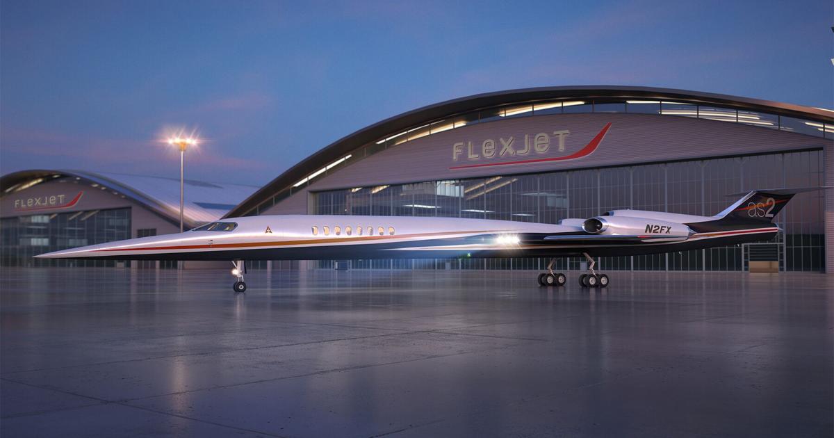 Flexjet's Aerion AS2 supersonic business jets will be relegated to flying city pairs—likely coastal cities that would allow nearly the entire flight to be flown overwater at the aircraft’s top speed of Mach 1.5. Another reason is the jet will be 170 feet long, requiring specially built hangars, and also need longer runways than traditional business aircraft. Customers using the AS2 would then need to transfer to a subsonic Flexjet aircraft to complete the rest of their trip, employing a hub-and-spoke system. (Photo: Flexjet)