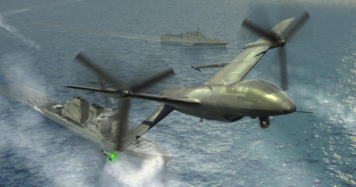 The U.S. Defense Advanced Research Projects Agency provided this artist's concept of the TERN naval unmanned aircraft. (Image: Darpa)