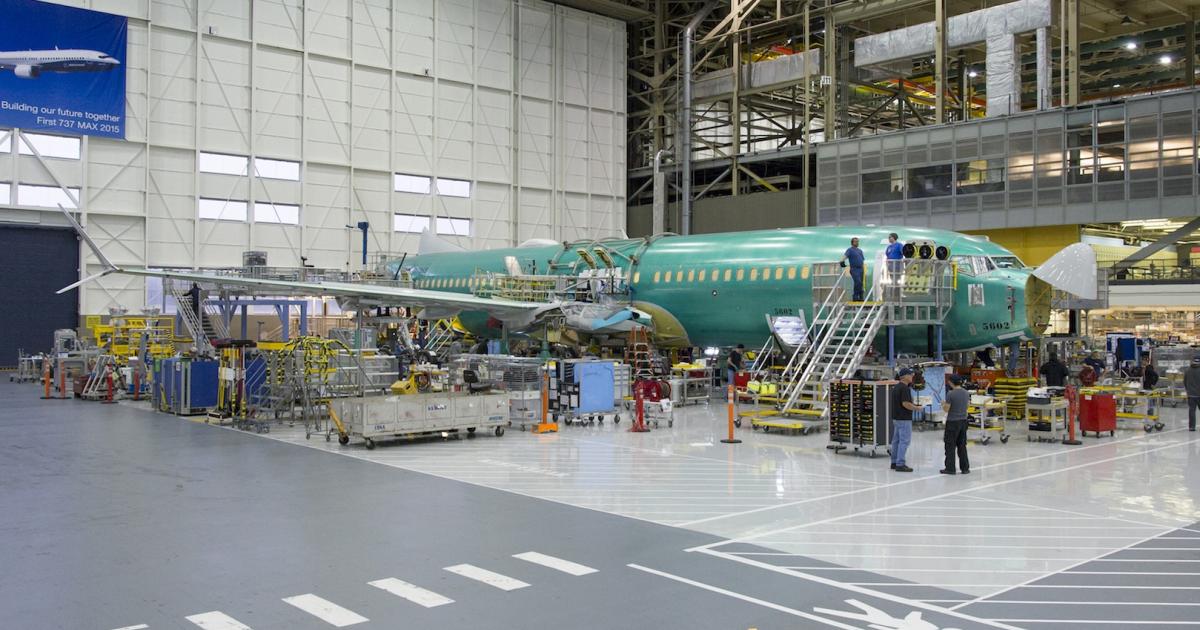 Boeing workers in Renton, Washington, engage in final assembly of the first 737 Max. (Photo: Boeing)