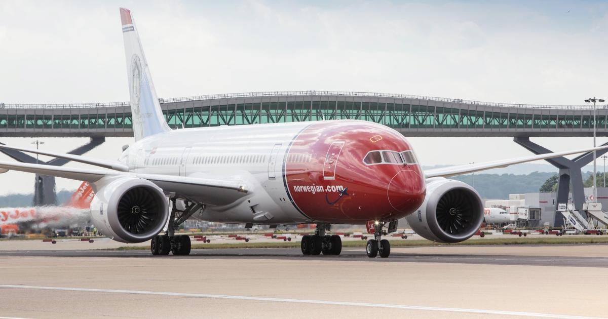 Norwegian Air UK will leverage the airline group's Gatwick Airport-based personnel. (Photo: Creative Commons Attribution, Steve Bates/ http://media.norwegian.com/en/#/images/norwegian-s-787-dreamliner-at-london-gatwick-307570)