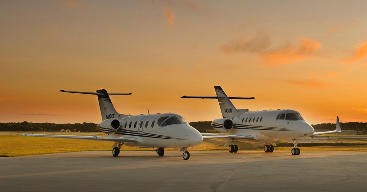 Capital equity firm TPG Growth is acquiring Travel Management Co. (TMC Jets), an Elkhart, Ind.-based on-demand aircraft charter firm that has 65 wholly owned Hawker 400XPs and 800XPs. Its fleet also includes two Challenger 604s and a King Air 200. The transaction is expected to close in the first quarter. (Photo: Travel Management Company)