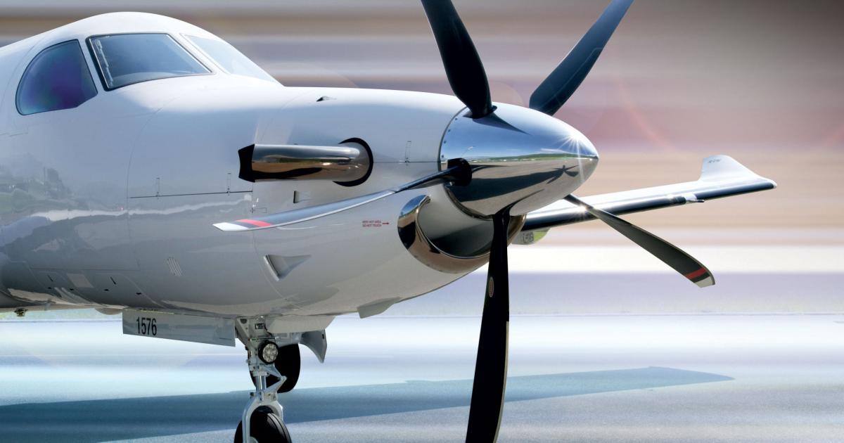 The composite five-blade propeller is lighter than the current aluminum four-blader and boosts performance. The company expects the prop, now standard on all new PC-12s, to deliver a 10-percent improvement in time to climb and a 50-foot reduction in takeoff distance.