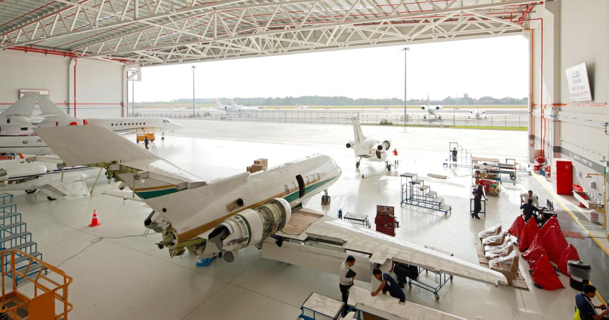 Hawker Pacific’s hangar at its Seletar Airport base is well stocked, as business aviation continues to grow in the region.