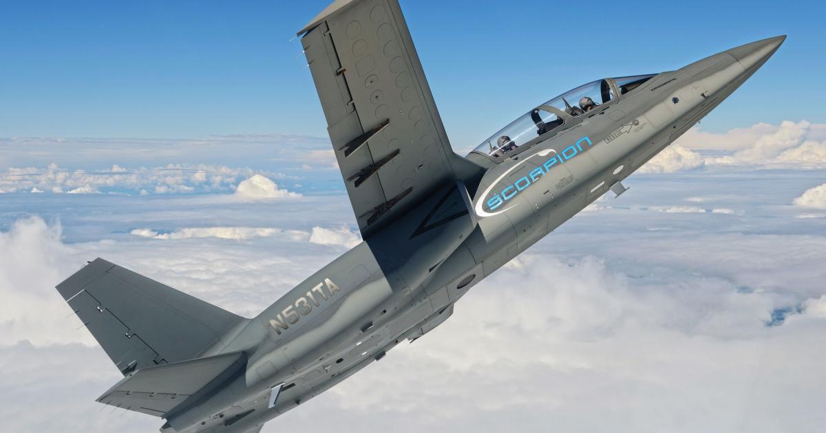 Textron’s first production example of the new Scorpion light attack jet should be ready by mid-2016.