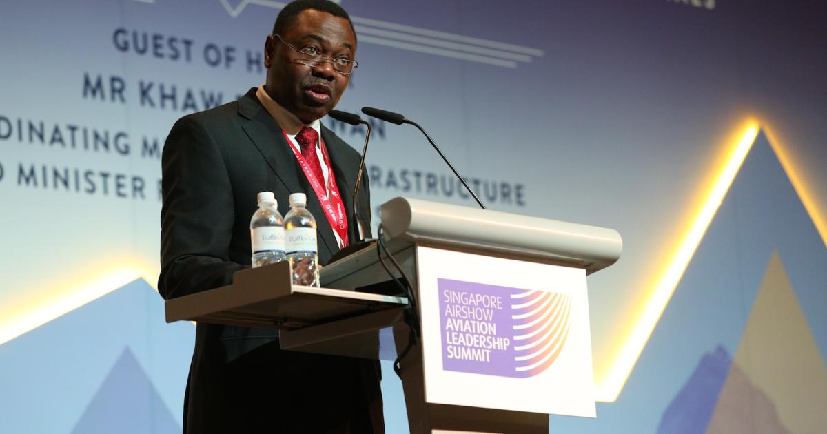 ICAO Council head Olumuyiwa Benard Aliu spoke last week at Singapore Airshow Aviation Leadership Summit. (Photo: Experia Events)