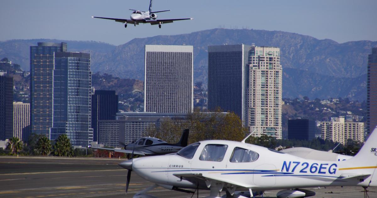 Despite high landing fees and and an unwelcoming city, Santa Monica Airport remains a popular destination for business jets and light aircraft. Photo: Matt Thurber