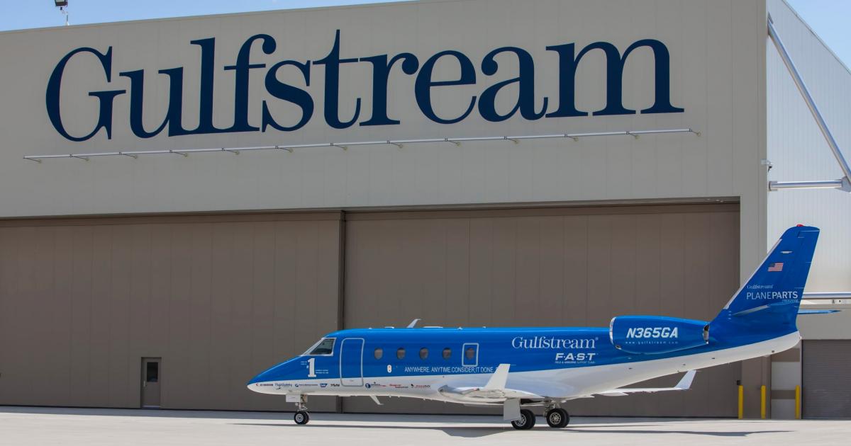 One of Gulfstream's two G150 airborne support aircraft recently made its 5,000th flight, bringing a bleed-air duct section to an AOG G450 at Waukegan National Airport. The company's airborne unit has accumulated more than 16,600 flight hours and covered 8 million nautical miles since its inception in May 2002. (Photo: Gulfstream Aerospace)
