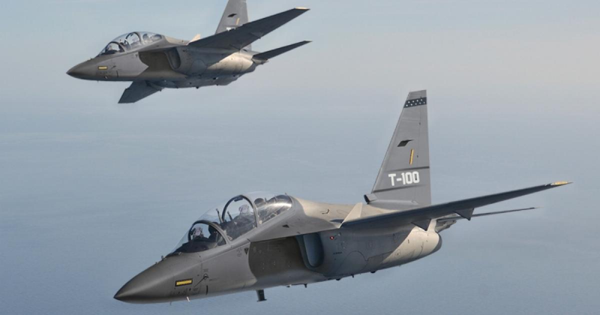 The T-100 will be an advanced variant of the Alenia Aermacchi M-346 Master twin-engine training jet. (Photo: Raytheon Company)