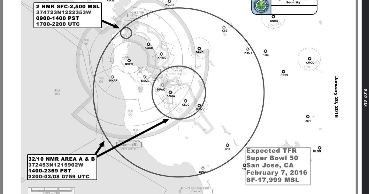 The big TFR coming to San Jose, Calif., on Super Bowl Sunday (February 7).