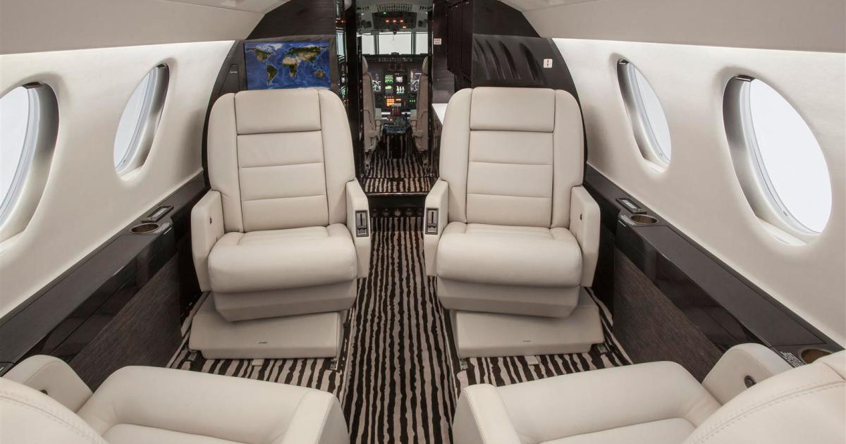 328 Design worked with Duncan Aviation on the cabin refurbishment of the Falcon 50EX, which includes upgrades to the cabin management system and in-flight entertainment system.