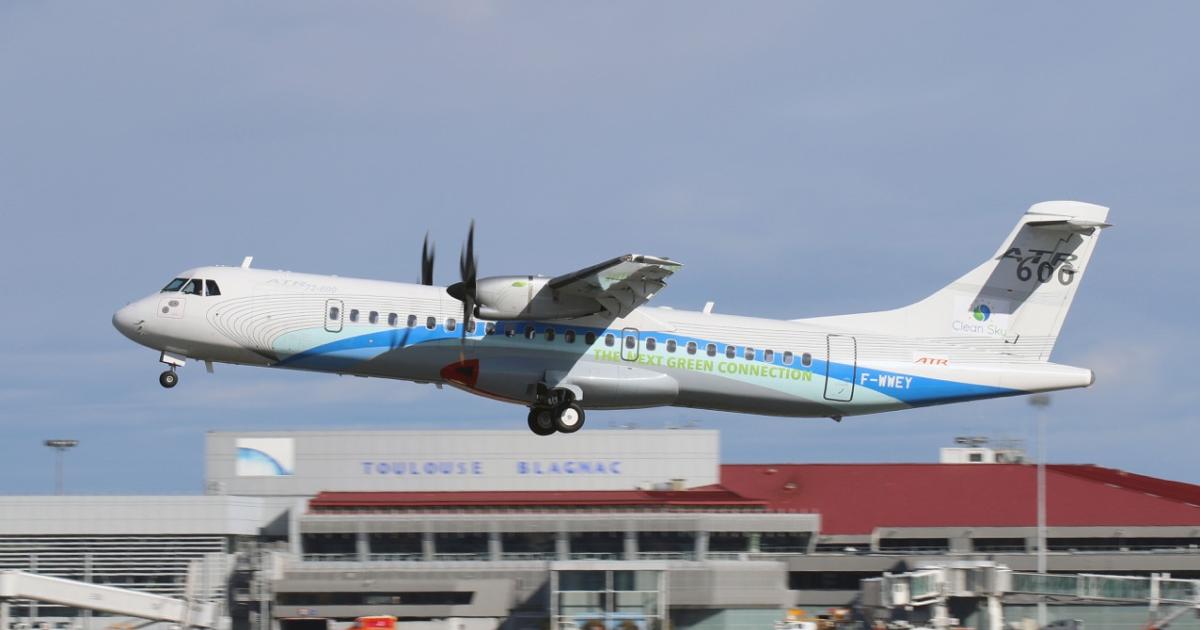 An ATR 72-600 recently finished 15 hours of flight testing of an all-electric systems architecture as part of Europe's Clean Sky research effort. (Photo:ATR)