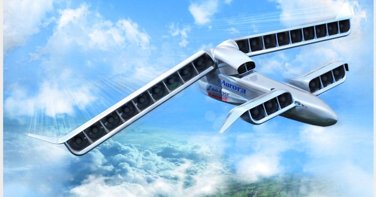 An artist's rendering shows the Aurora Flight Sciences' LightningStrike vertical takeoff and landing aircraft design. (Image: Darpa)