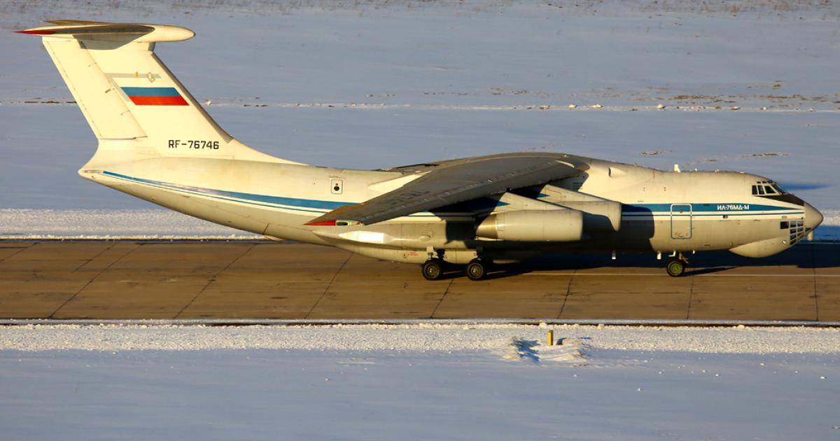 Ilyushin provided this photograph of the upgraded Il-76MD-M airlifter, which recently accomplished its first flight.
