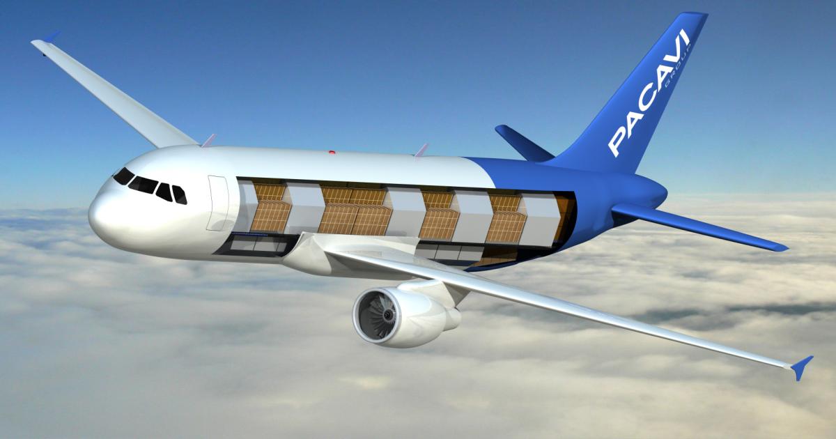 The main deck of the Pacavi A320 Freighter Lite will hold 3,860 cubic feet of container volume while the belly holds carry another 1,322 cubic feet. (Image: Pacavi Group)