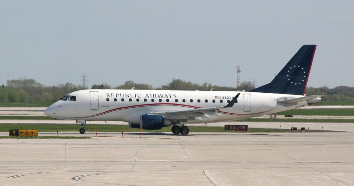 Republic Airways has told Embraer that it plans to take delivery of the remaining 24 Embraer E175s still in backlog. (Photo: Flickr: <a href="http://creativecommons.org/licenses/by/2.0/" target="_blank">Creative Commons (BY)</a> by <a href="http://flickr.com/people/nostri-imago" target="_blank">cliff1066™</a>)