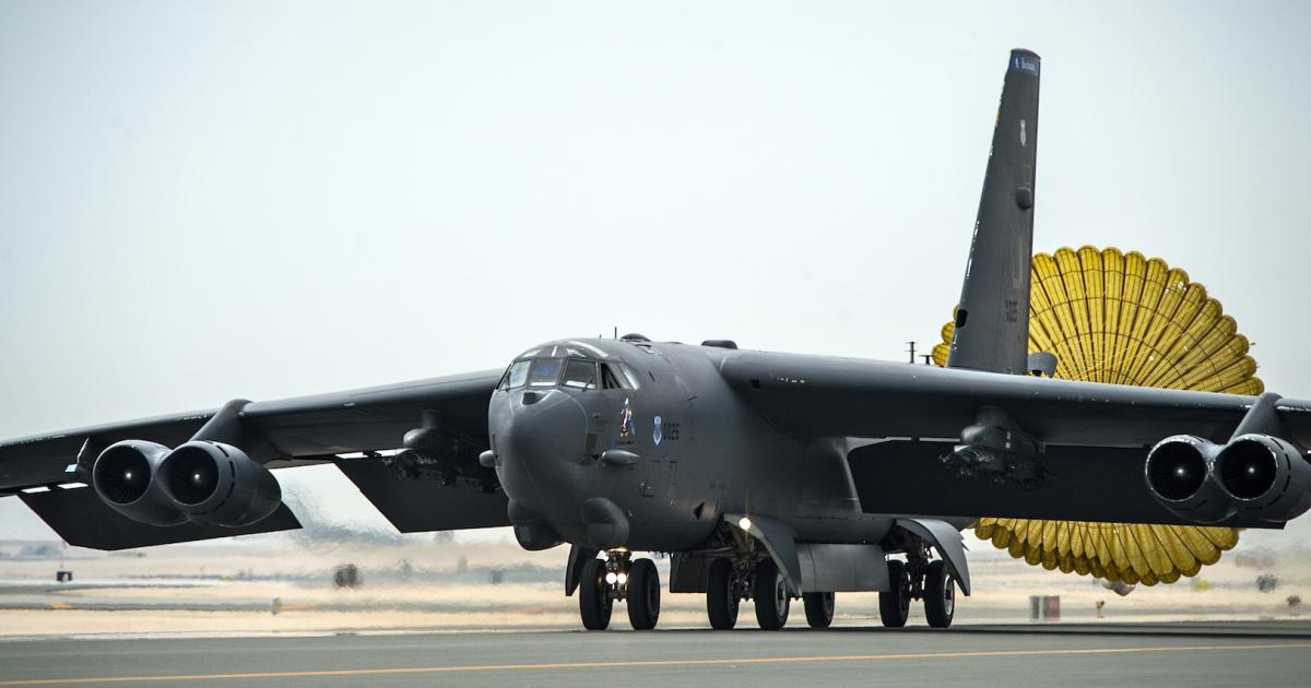 A B-52H bomber arrives at Al Udeid Air Base, Qatar, on April 9 to support the fight against Islamic State. (Photo: U.S. Air Force)