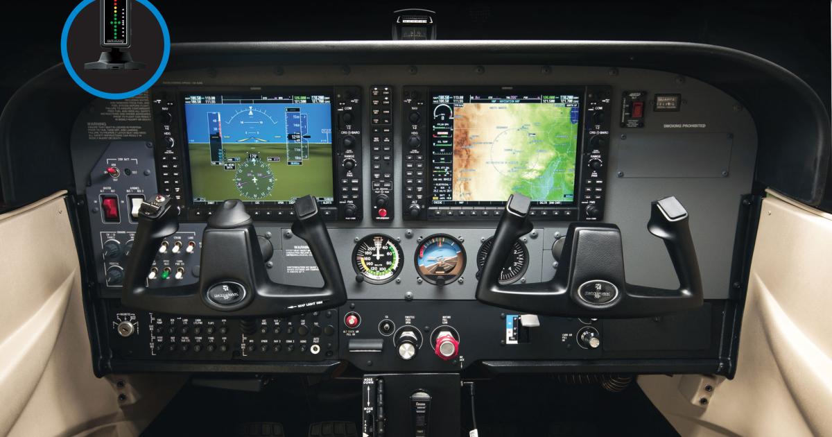 The Safe Flight SCc angle of attack (AoA) system is now standard equipment on all new Cessna 172 Skyhawks. It provides low airspeed awareness by providing both flashing red LEDs and an aural alert to warn the pilot of increasing AoA and impending stall. (Photo: Textron Aviation/Cessna Aircraft)