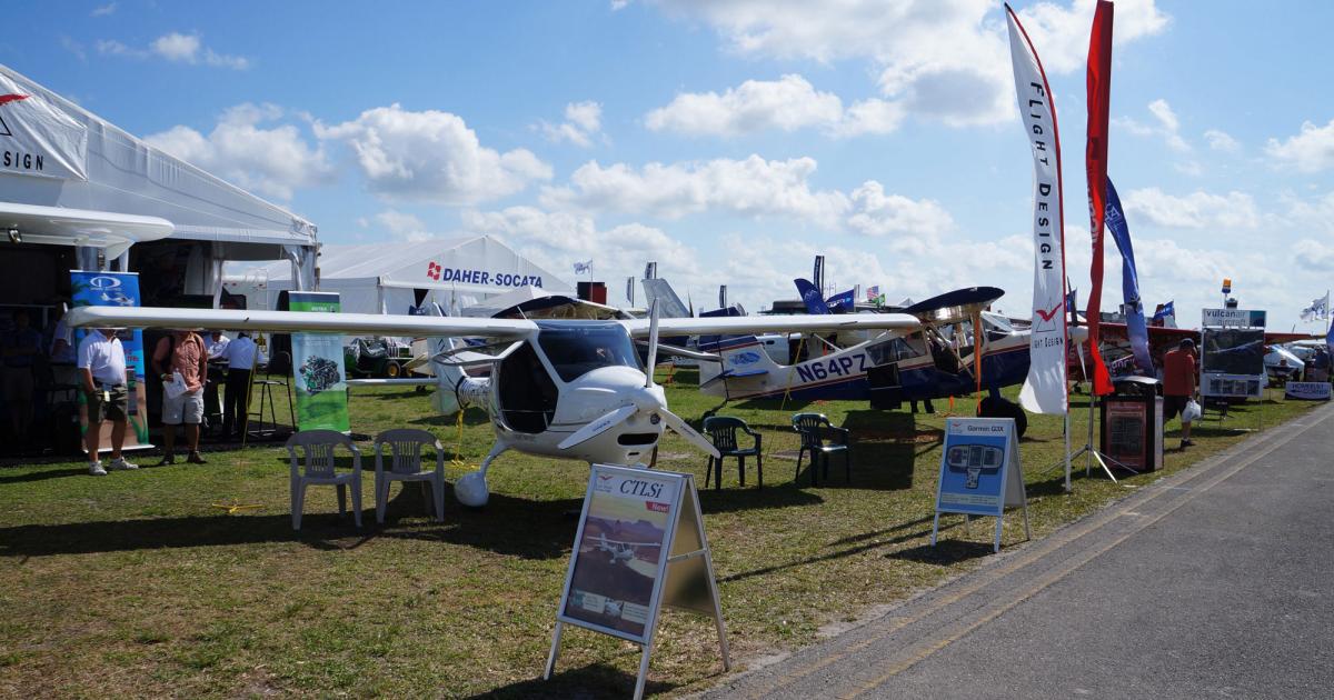 Manufacturers will be displaying more than 100 aircraft, varying from small pistons to light business jets, on the main flight line at Sun 'n' Fun 2016 in Lakeland, Fla. In addition, several thousand individual owners will also fly in and display their aircraft—everything from light sport airplanes to warbirds to jets—on the show grounds. (Photo: Chad Trautvetter/AIN)