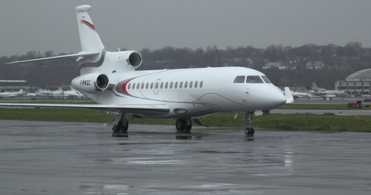 The Dassault Falcon 8X visited the New York-area Teterboro Airport on April 4 as part of an extensive world tour ahead of service entry in the second half of 2016. [Photo: Ian Whelan]
