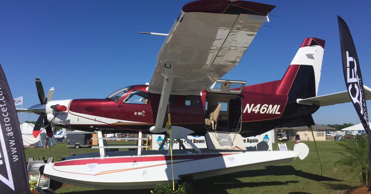 The Avocet floats were certified last year for the Quest Kodiak, opening more possibilities for the turboprop single. (Photo: Chad Trautvetter/AIN)